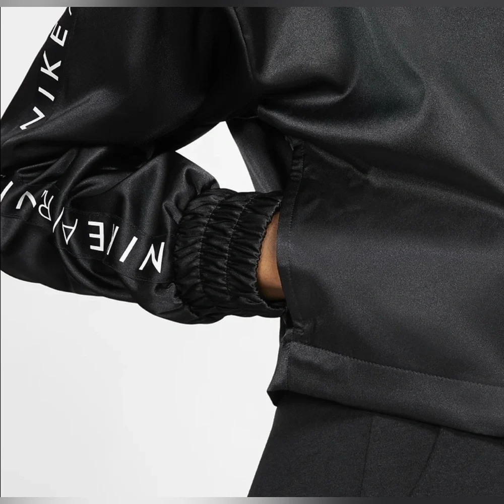 Nike Air Womens Black Satin Crop Zip Up Active Track Jacket NWOT Size Small - Picture 2 of 13